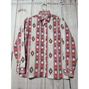 Penny Lane Mens‎ Small Aztec Southwest Geometric Print Button Down Shirt Vintage